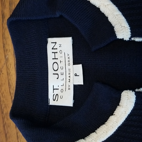 Vintage St. John by Marie Gray Navy  Santana with Cream Trim Jacket Size  P - Picture 7 of 8